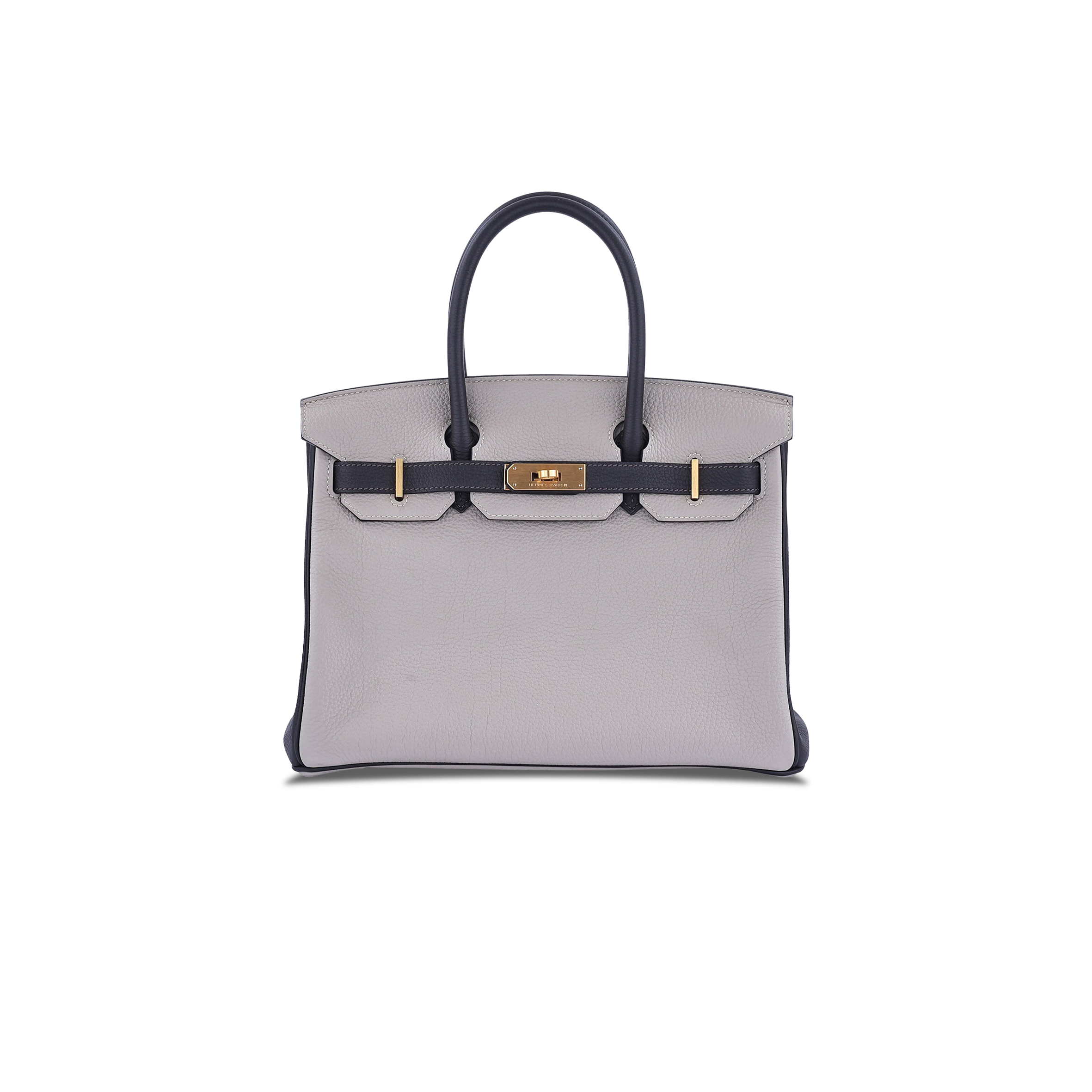 HERMES BIRKIN 25 TOGO LEATHER SEAGULL GREY AND BLACK SILVER BUCKLE HANDBAG H028365CC01 (25*20*13cm)